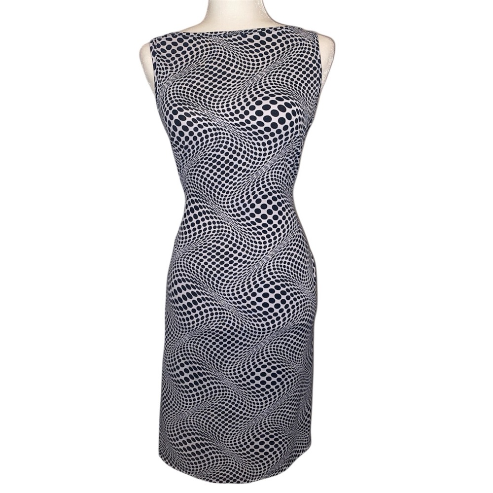 Vtg XXI Sleeveless Black and White Swirl Sheath Dress